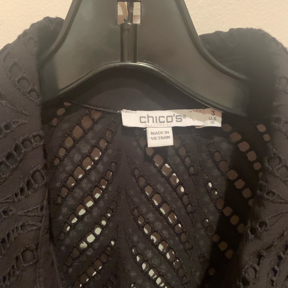 Chicos Black Button Down W/ Open Work - image 4